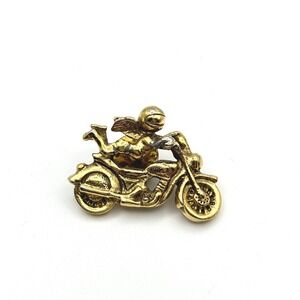 Vintage Camco Gold Tone Angel Cherub Riding Motorcycle Lapel Pin Biker Accessory